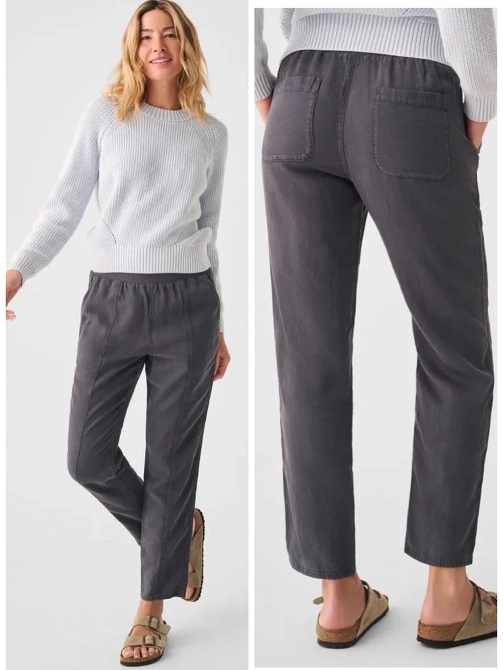 Faherty Brand Arlie Day Tapered Pant in Faded Black Size S EUC Linen Blend